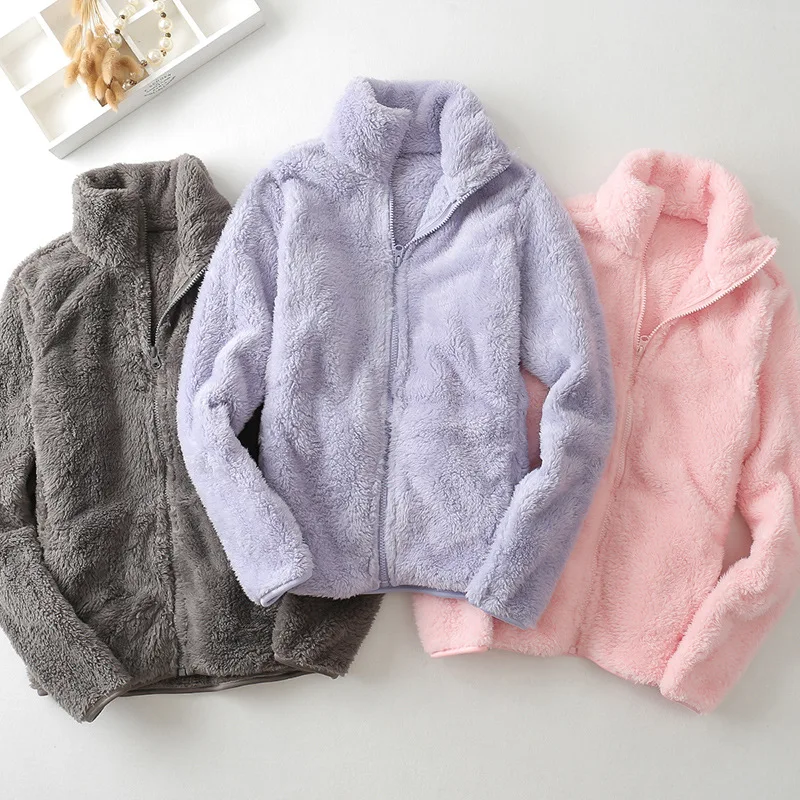 

2019 New autumn/winter coral fleece short thickened warm man and woman fleece jacket