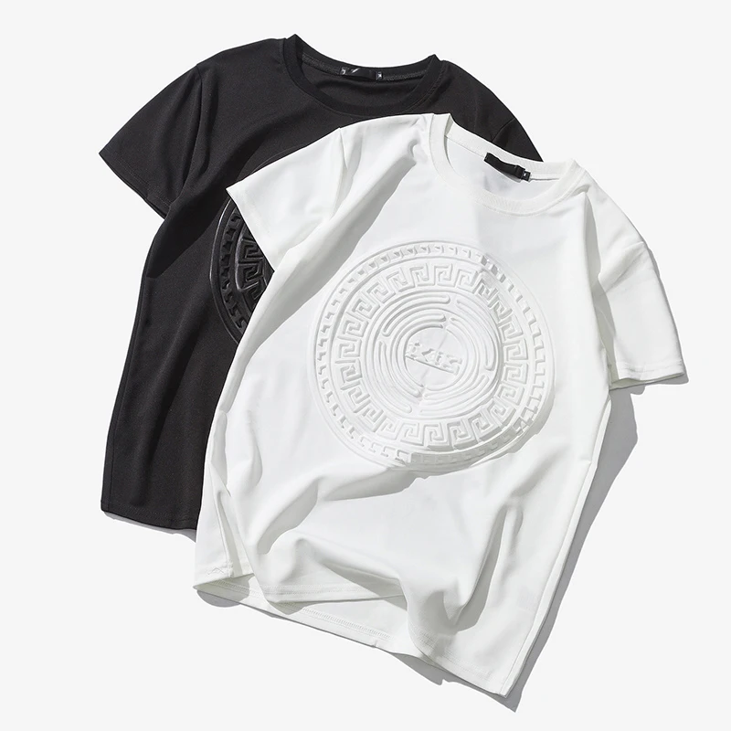 Hot Sale Fashion Men's T Shirt Embossing Logo Short Sleeve Round Neck