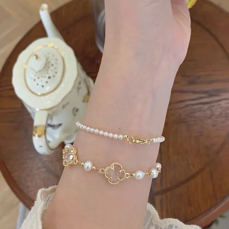 

Personality Creative Fashion Lady Jewelry Four-leaf Clover Natural Jewelry Pearl Adjustable Bracelet