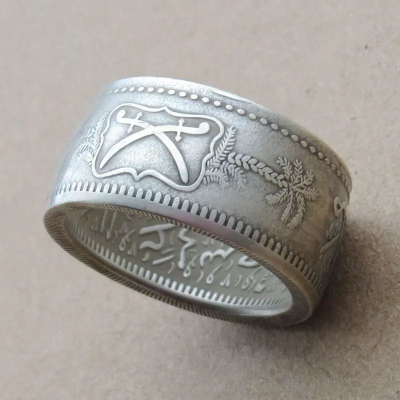 

Handmade from Saudi Arabia Coin Silver Plated Ring 1346 Dates Inside Handcrafted US Size 8-16# Coin Rings
