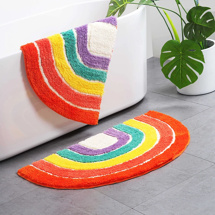 

Custom shape home goods funny rainbow color easy wash bathroom rug microfiber bath mat for tub