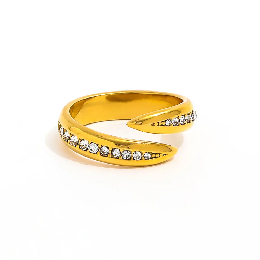 Joolim High End 18K Gold Plated Dainty Zirconia Pave Double-layer Cross Open Ring for Women Stainless Steel Trendy Jewelry
