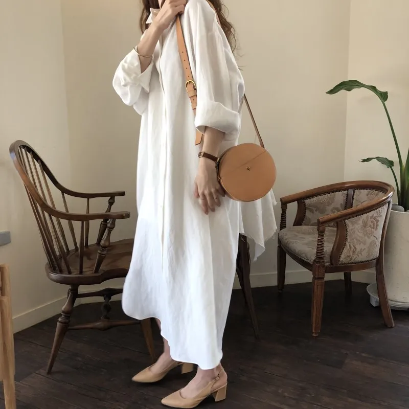 

Hot Selling Women Clothing Long Linen Cotton Shirt Dress Casual Dresses, White,blue