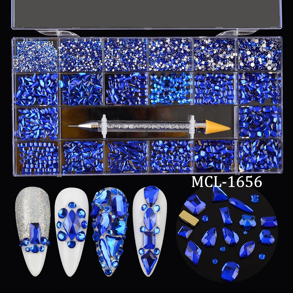 

21 Grids Blue Crystal Rhinestones for Nail Art Flat Back Glass diamond rhinestones