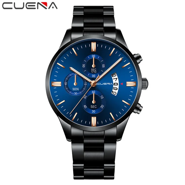 

CUENA 845 Watch Men Fashion Sport Quartz Clock Mens Watches Top Brand Luxury Full Steel Business Waterproof