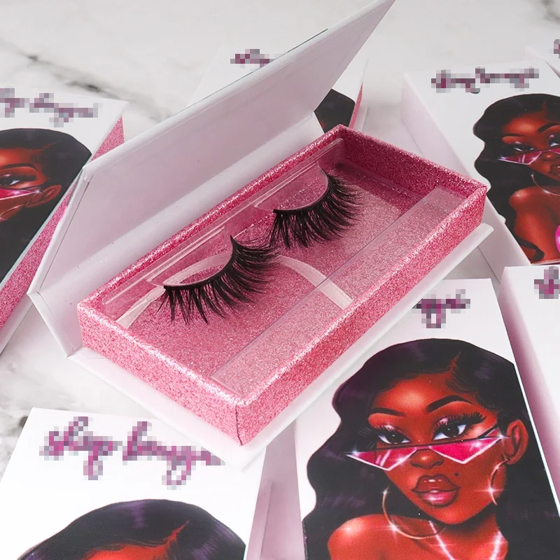 

eyelashes 25 mm 3d mink eyelash with lashes faux mink custom lashbox packaging eyelash box packaging, Natural black