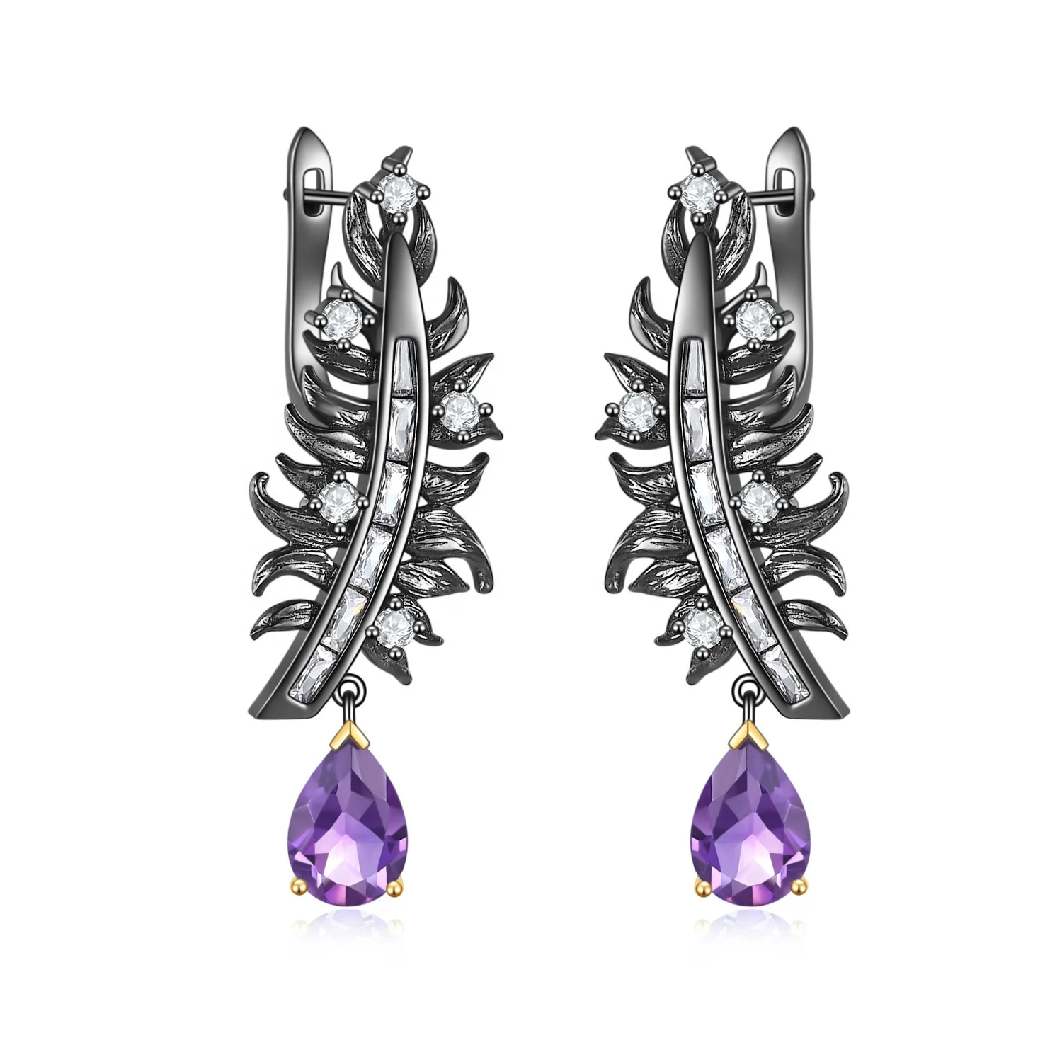 

C8274 Abiding Fine Jewelry Wholesale 3-Year Color Retention Technology Unusual Design Natural Amethyst Gems 925 Earrings