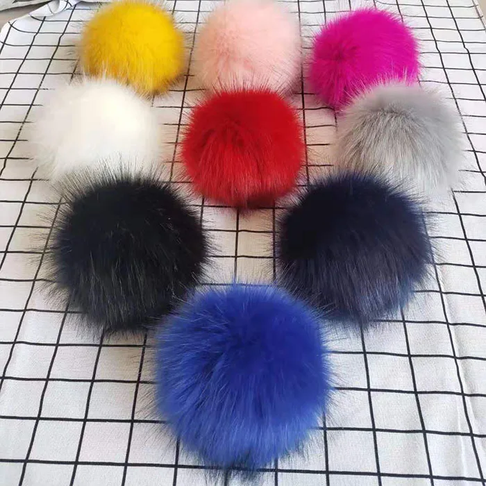 Black 12pcs 4inches Faux Raccoon Fur Pom Pom Ball Faux Fur Fluffy Balls Pompom Balls with Press Buttons for Hats Key Chains Scarves Gloves Bags DIY Accessories