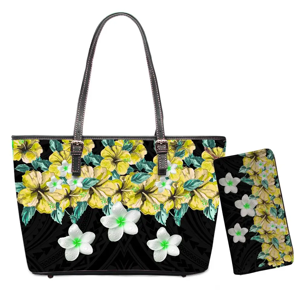 

DHUnique Custom Tote Bags Handbags For Women Polynesian Hawaiian Plumeria Print Large Casual Handbags Set Ladies Purses Handbags