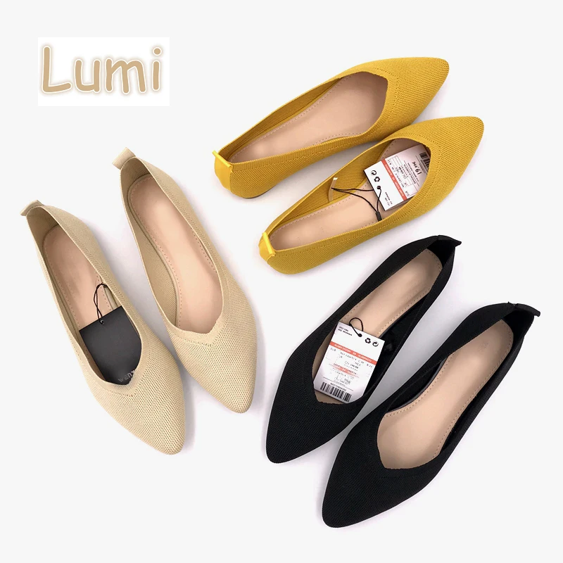 

36-42# High quality flat ballet soft pointed toe knitting pumps shoes for ladies and women, As per require