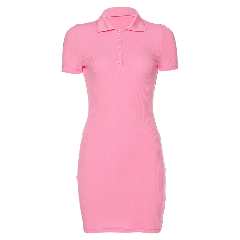 

2020 New Arrival High Quality summer collection Women short sleeve button bodycon ladies casual dresses