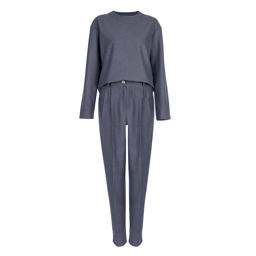 

QINSI Tank Top And Stacked Pants 2 Piece Set Women Casual Sportswear Long Sleeve Tracksuits Fashion Workout Grey Matching Sets