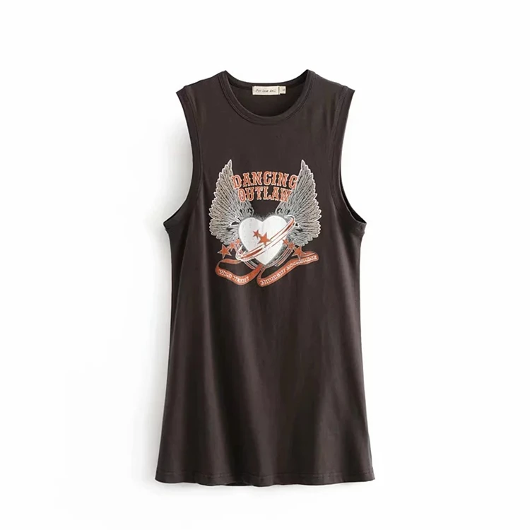

2021 New Arrivals Summer Women's Wings Love Print Mid-length Vest T-shirt Casual Dress, As shown