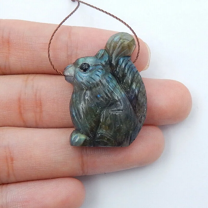 

Natural AAA Labradorite Hand Cutting Squirrel Animal Pendant, 31x20x8mm, 8.5g