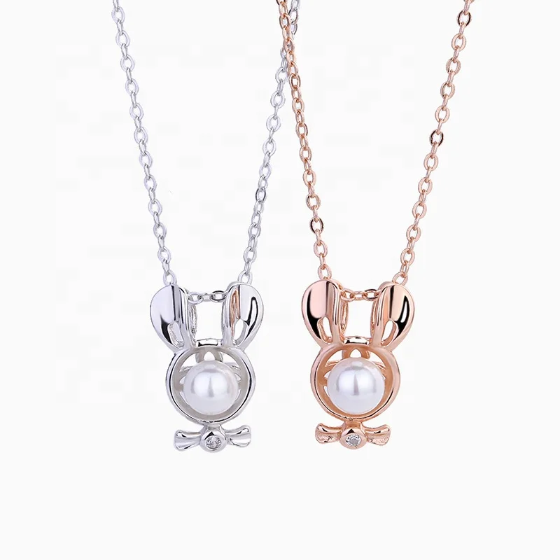 

Cute Animal Pendant Inlaid With Pearls Jewelry 925 Sterling Silver Mickey Mouse Necklace, White, rose gold