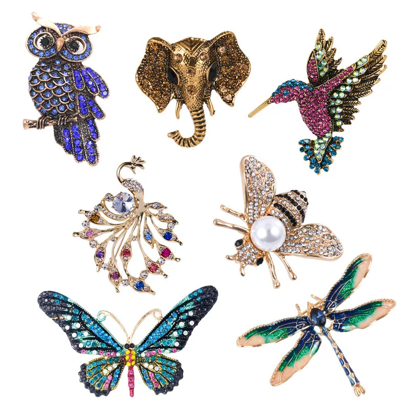 

PUSHI Owl dragonfly enamel brooch peacock animal pin brooches accessories women crystal rhinestone bow pins brooches