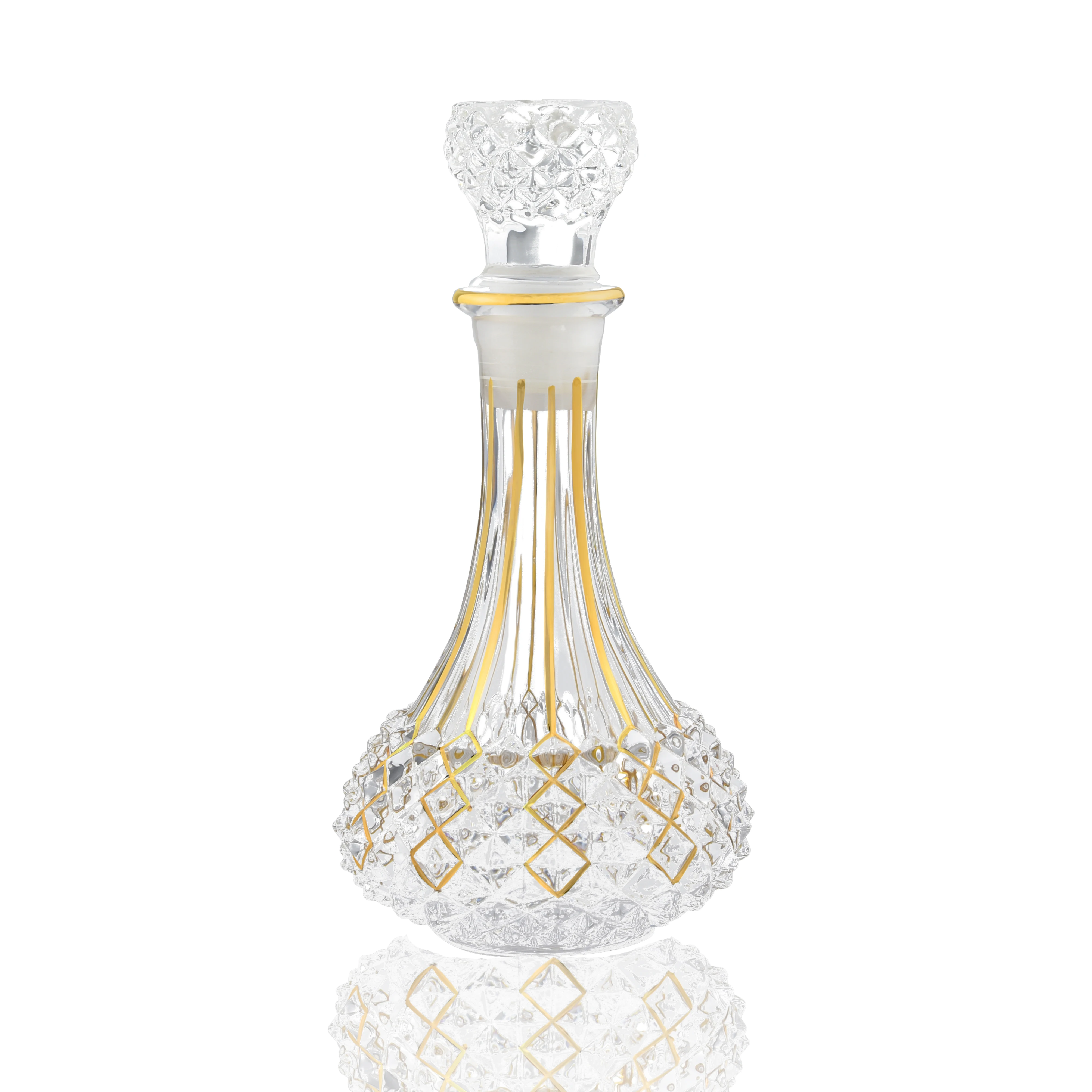 

N8 Unique golden crystal glass bottle gold whiskey decanter with stopper lid, Clear transparent