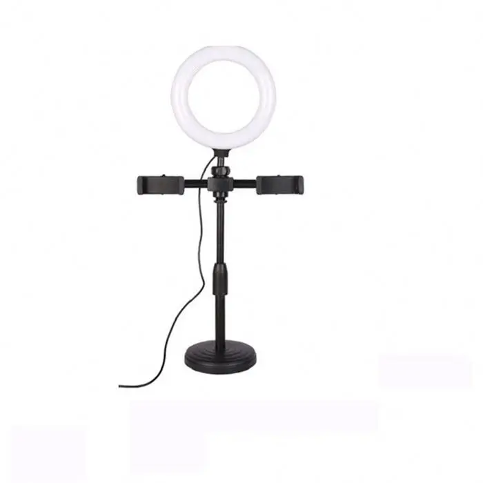 

wholesale 6 inch Live Stream Broadcast LED Fill Light with 2 Phone Holder desktop Stand ring light selfie, Black