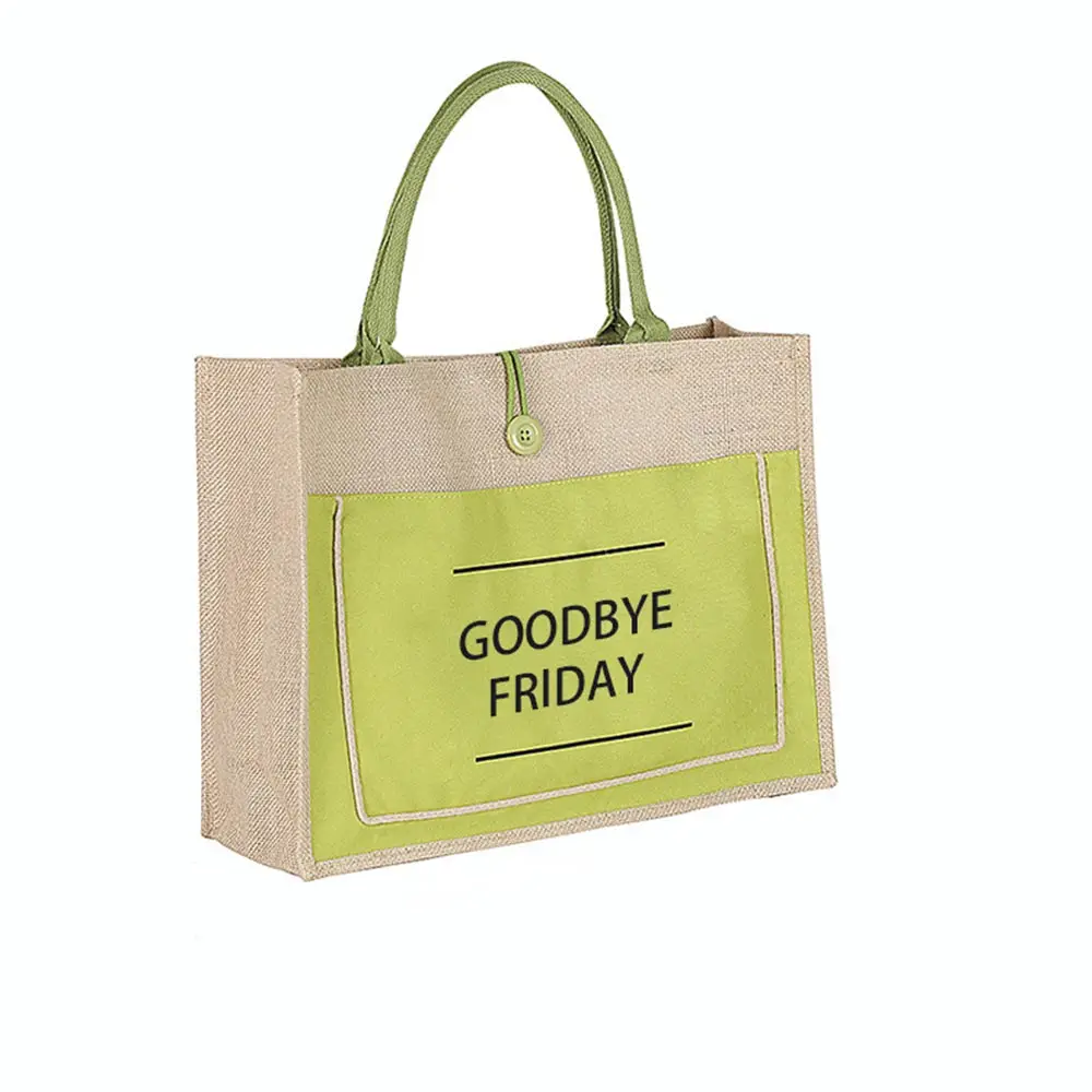 

Jute Canvas Tote Waterproof Linen Lunch Box Travel Fashion Out Shopping With Large Capacity Handbag For Women