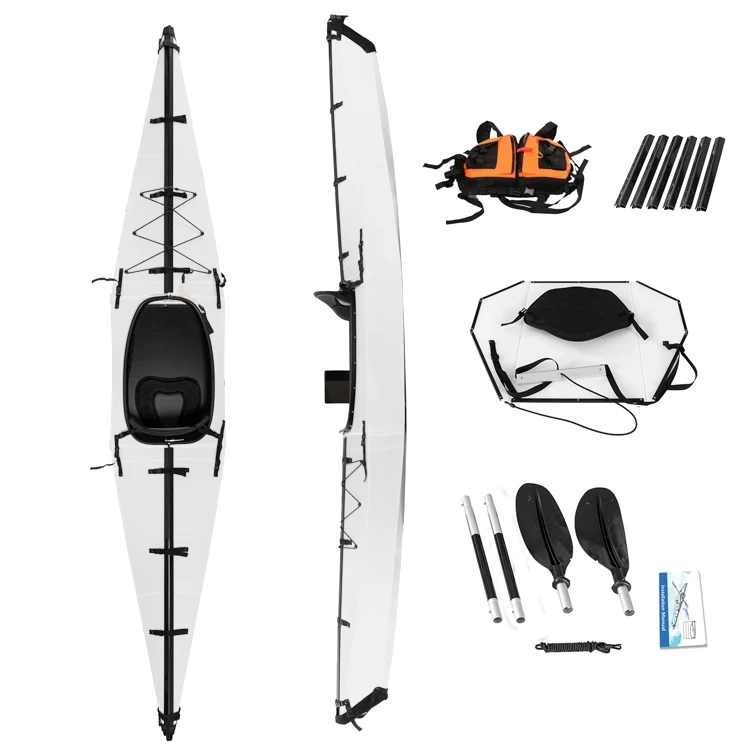 

2021 Factory New White Terravent Foldable kayak 13ft Sit in Singal Fold folding Fishing Canoe Kayak with Paddl For Sale