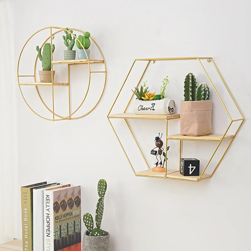 

Nordic Style INS Fashion Metal Wall Storage Rack Wood Wall Decor For Home Decor