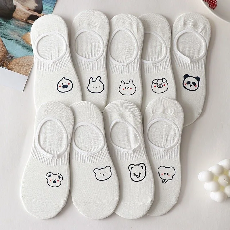 

Cartoon Cute Socks Women Panda and Pig Custom Print Summer Invisible Ankle White Tube sock