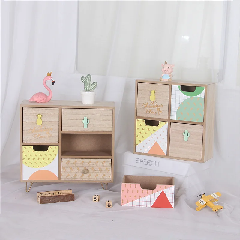 

Cosmetic Storage Box Wooden Environmental Protection Jewelry Barrel Office Desktop Drawer Manager Double Layer Sundries Cabinet