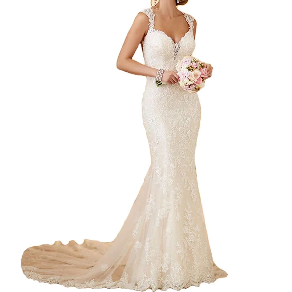 

Women's Mermaid Wedding Dresses for Bride Sexy Lace Open Back Bridal Gowns