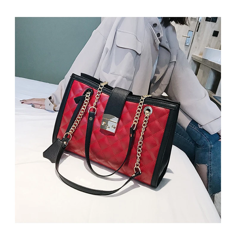 

Chains Large Shoulder Bag Women Bags Designer Female Travel Totes Leather Pu Quilted Bag Female Luxury Handbags Sac A Main Femme, Customized color