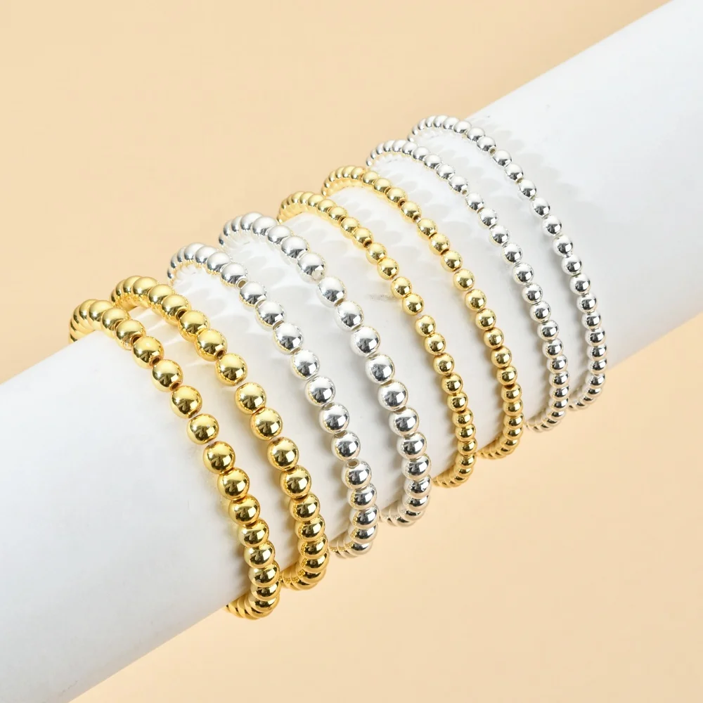 

Gold and silver color round ball beads bracelet for women, Multi-colors