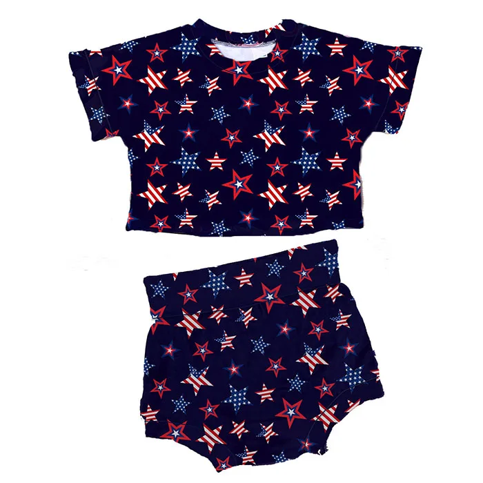

New Arrival Stars Printing Clothing Girls Pajamas Sets Independence Day Two-Piece Set for Kids