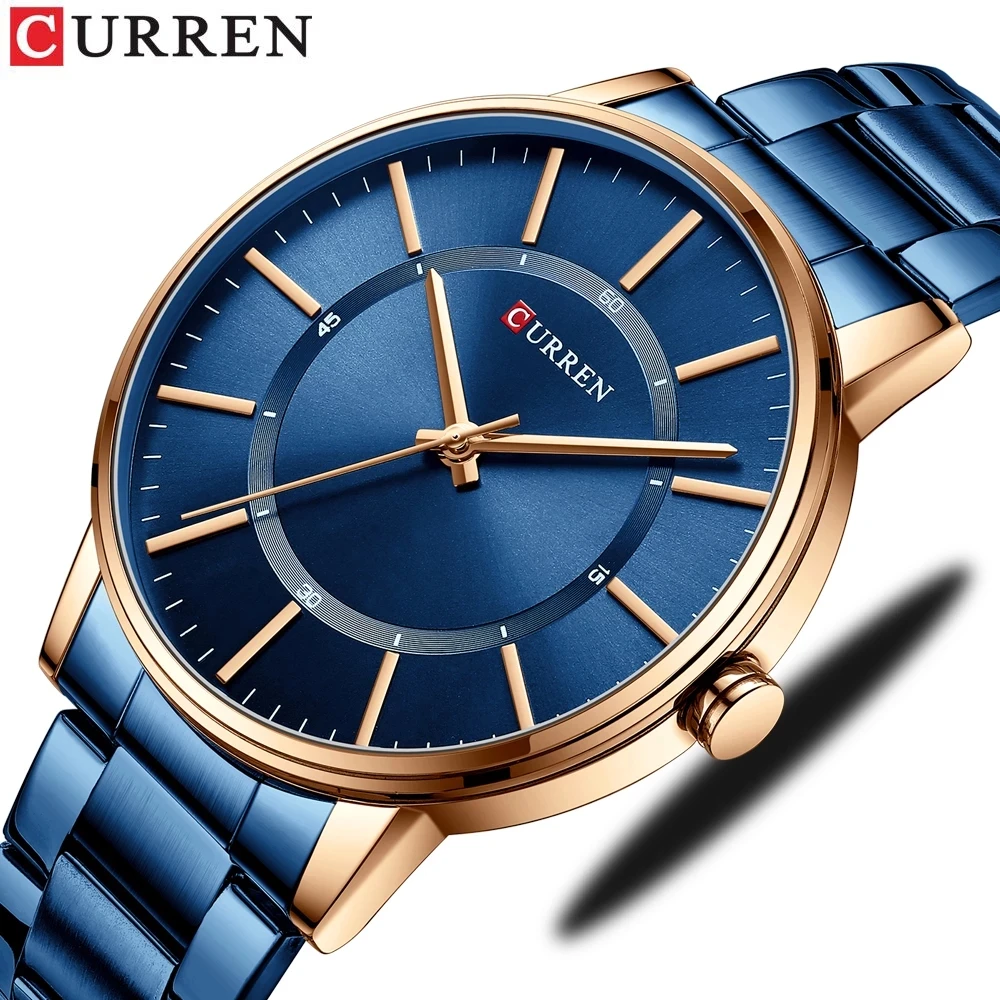 

CURREN 8385 Simple Thin Quartz Watches for Men Classic Business Stainless Steel Watch Blue Wrist Hours