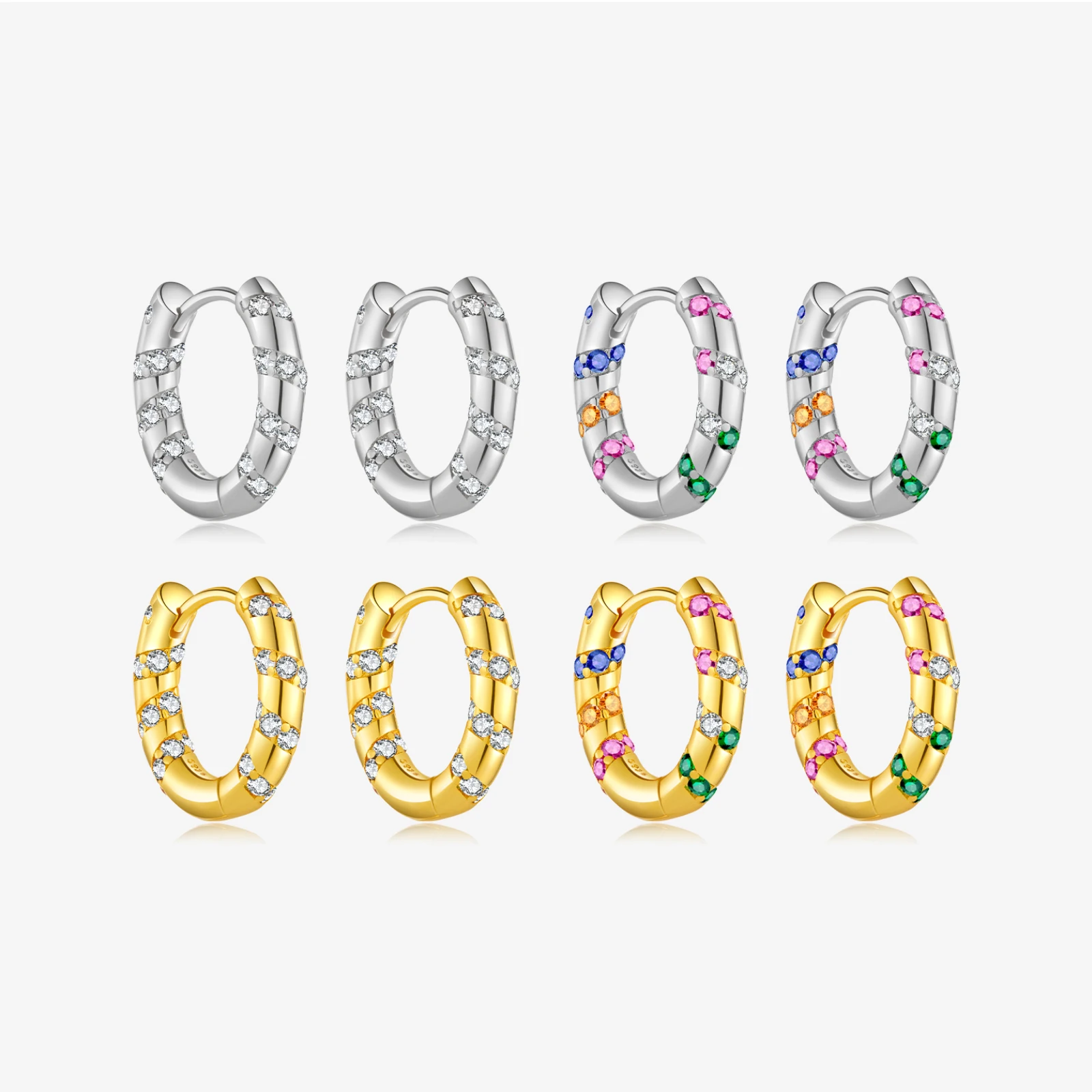 FUAMAY 925 Silver Colorful Rainbow Clips Swirl Geometrical Hoops Earring Huggies  9mm Piercing Pendiente Pave Circle Earrings