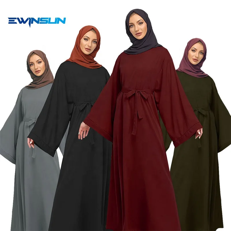 

Hot sale Muslim dress women arabic jilbab islamic plus size autumn middle east plain long abaya Ramadan prayer dress