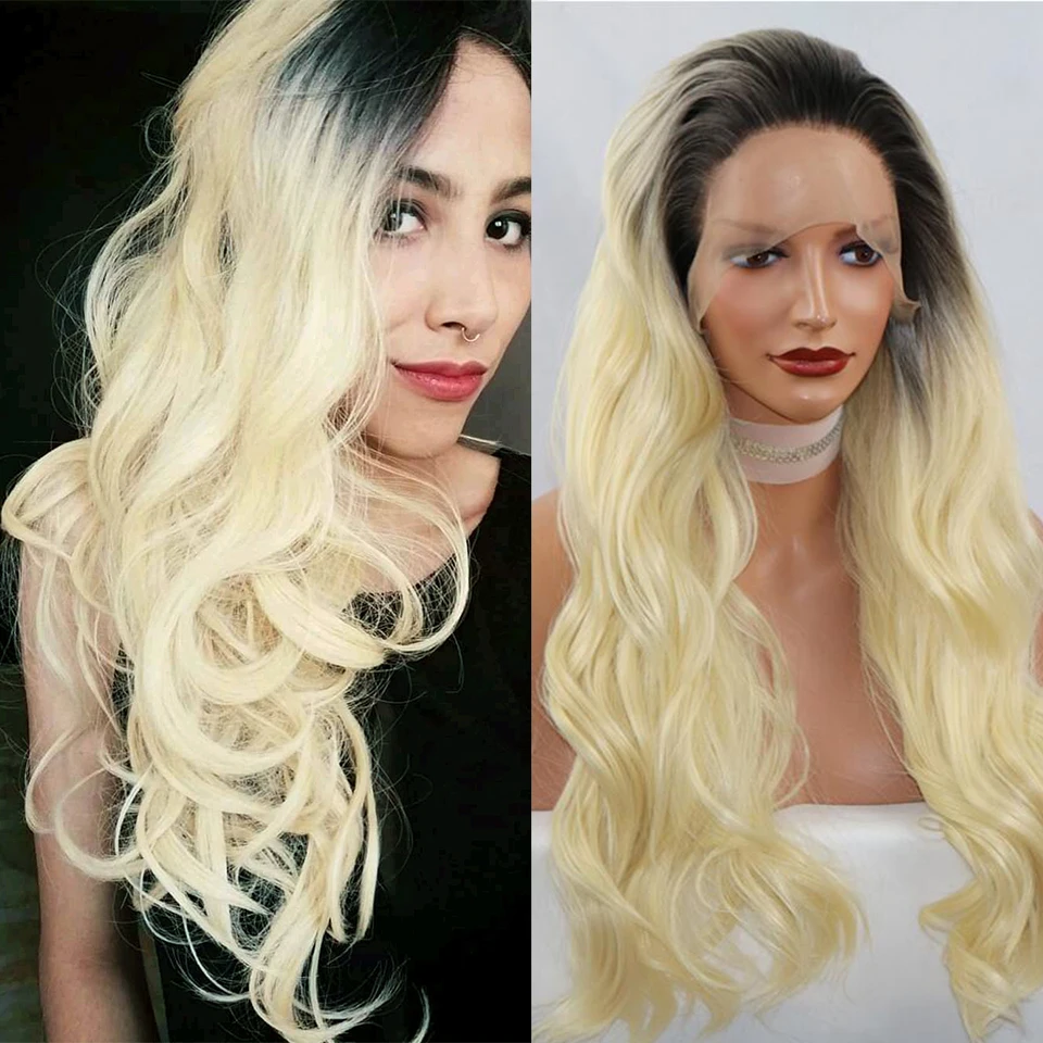 

Fantasy Beauty B613 Ombre Wigs For Black Women Wavy Synthetic Lace Front Hair Extention Lace Front Wig Cosplay Blonde Black
