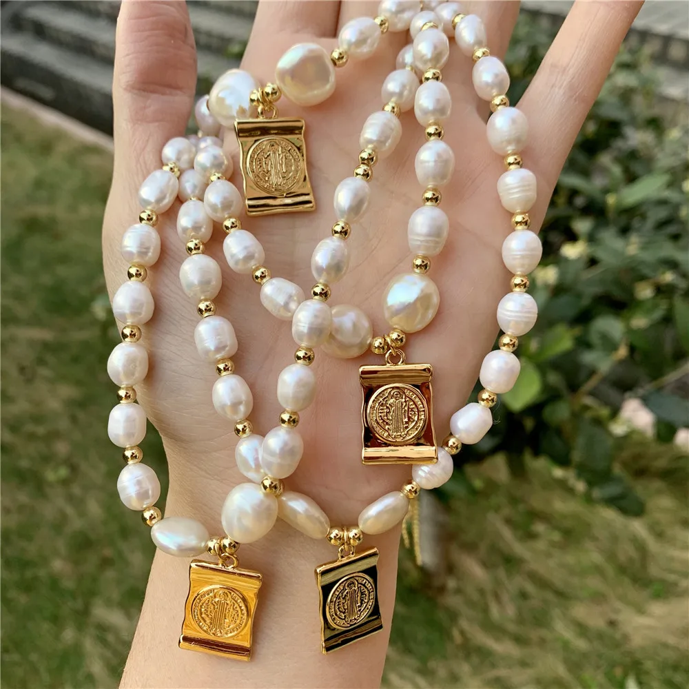 

LS-A3380 fashion handmade fresh water pearl beads necklace jewelry,hot gold religion charm pendant necklace, As is