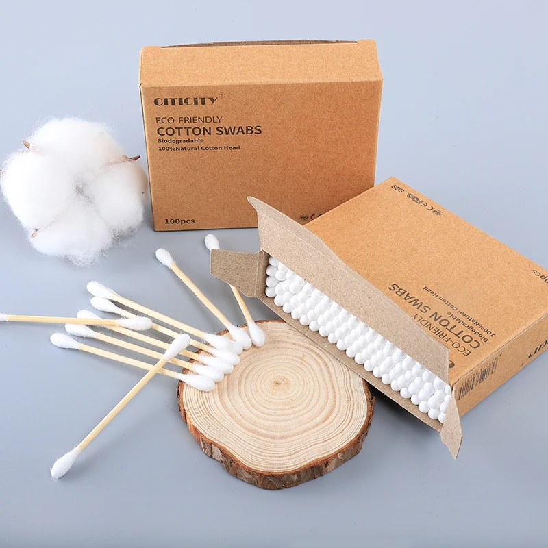 
100PCS Eco Friendly double head bamboo bud ear cleaning cotton swab  (62428324871)