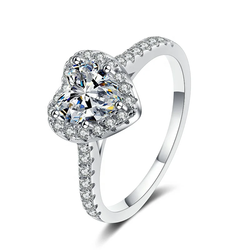 

ADELANTE AR210027 New 925 Silver Ring Heart Shape Mossiante Diamond Silver Ring Jewelry Women