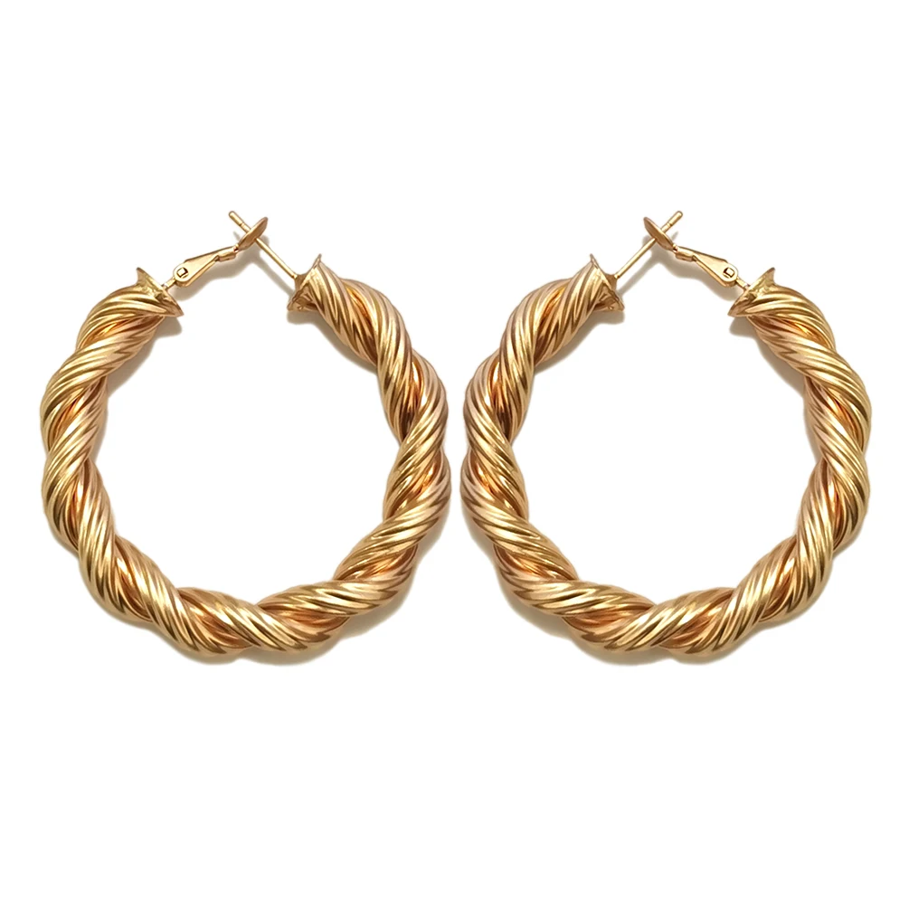 

2022 New Vintage Style Copper Gold Plated Screw Twisted Earring Classic Chunky Hoop Earrings For Women