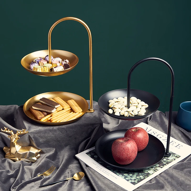

European style tray home decoration storage jewelry rack double metal fruit tray