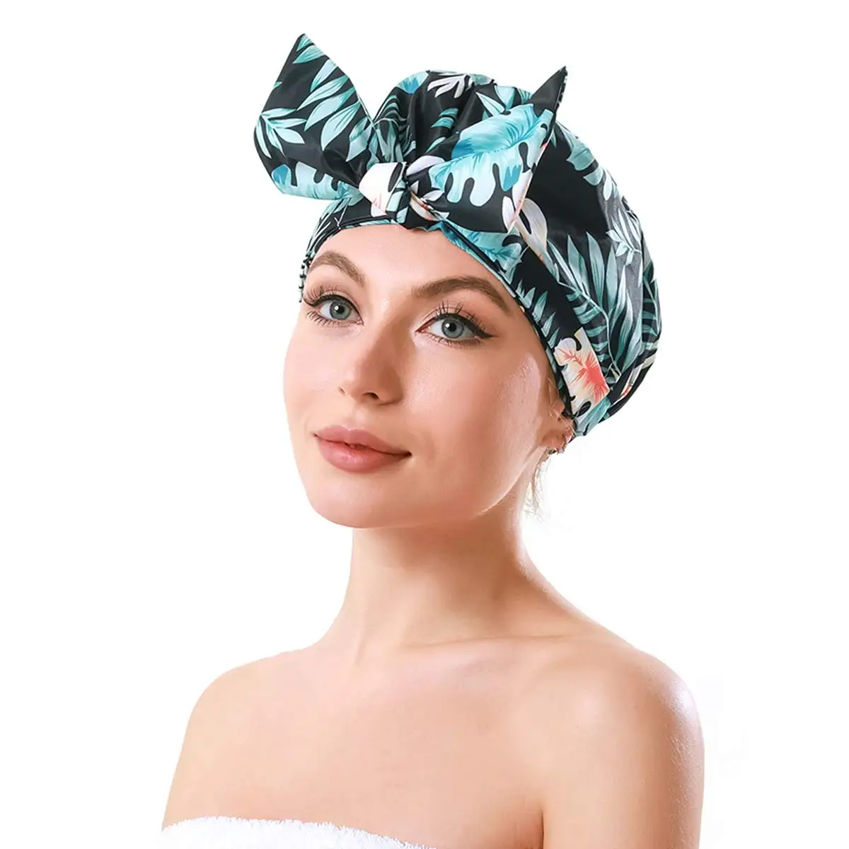

iSPECIAL Long Hair Turban Shower Cap Waterproof Cute Oversized Reusable Green Shower Cap For Women, Customized color