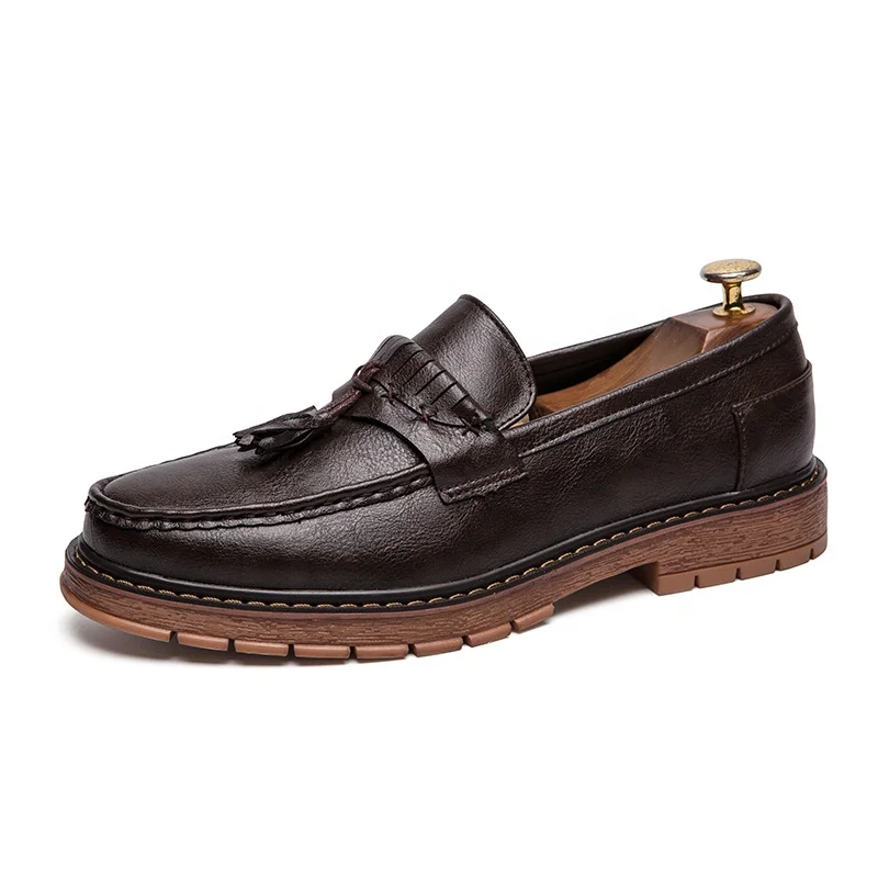 

Casual Retro Leather Shoes Thick-Soled Men's Shoes With Tassels A Pedal Men's Leather Shoes