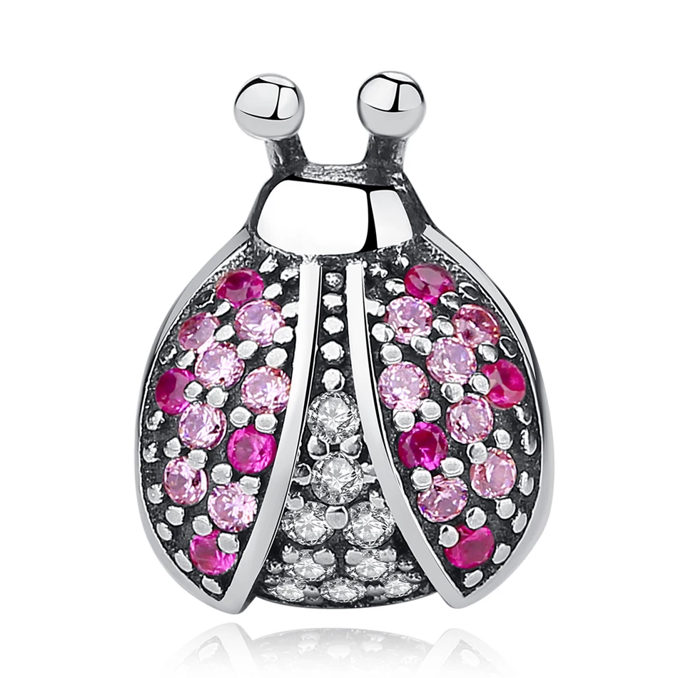 

Hot Selling Authentic 925 Sterling Silver Charm With Pink Crystal Ladybug Charm Beads fit Women Fashion Jewelry Gift