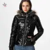 High Quality Custom Winter Hooded PU Lady's padded jacket Quilted
