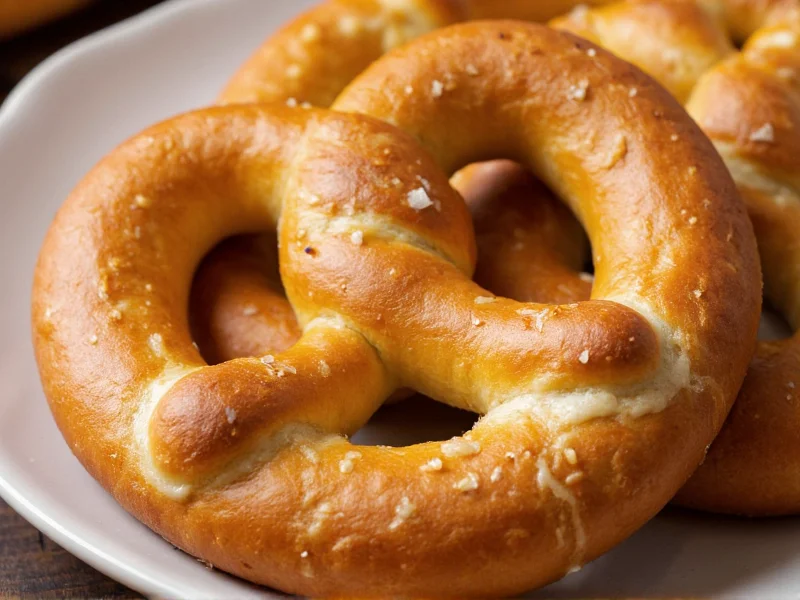 Fresh baked soft pretzels with melted butter and salt