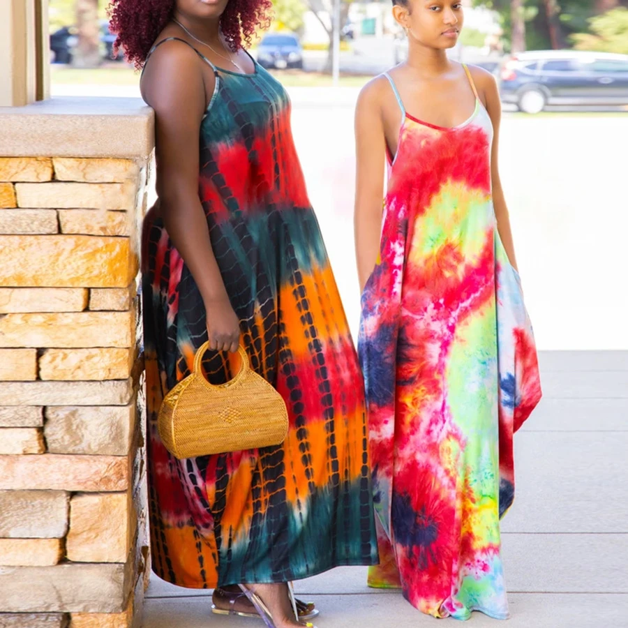 

2021 tie-dyed sleeveless suspender dress for summer women M-5XL plus size casual dress