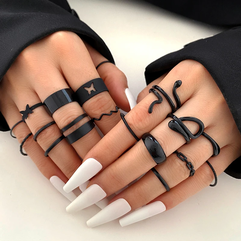 

New Arrival Vintage Black Gold Rings Set For Women Girls Punk Geometric Simple Finger Rings 2022 Trend Jewelry Party