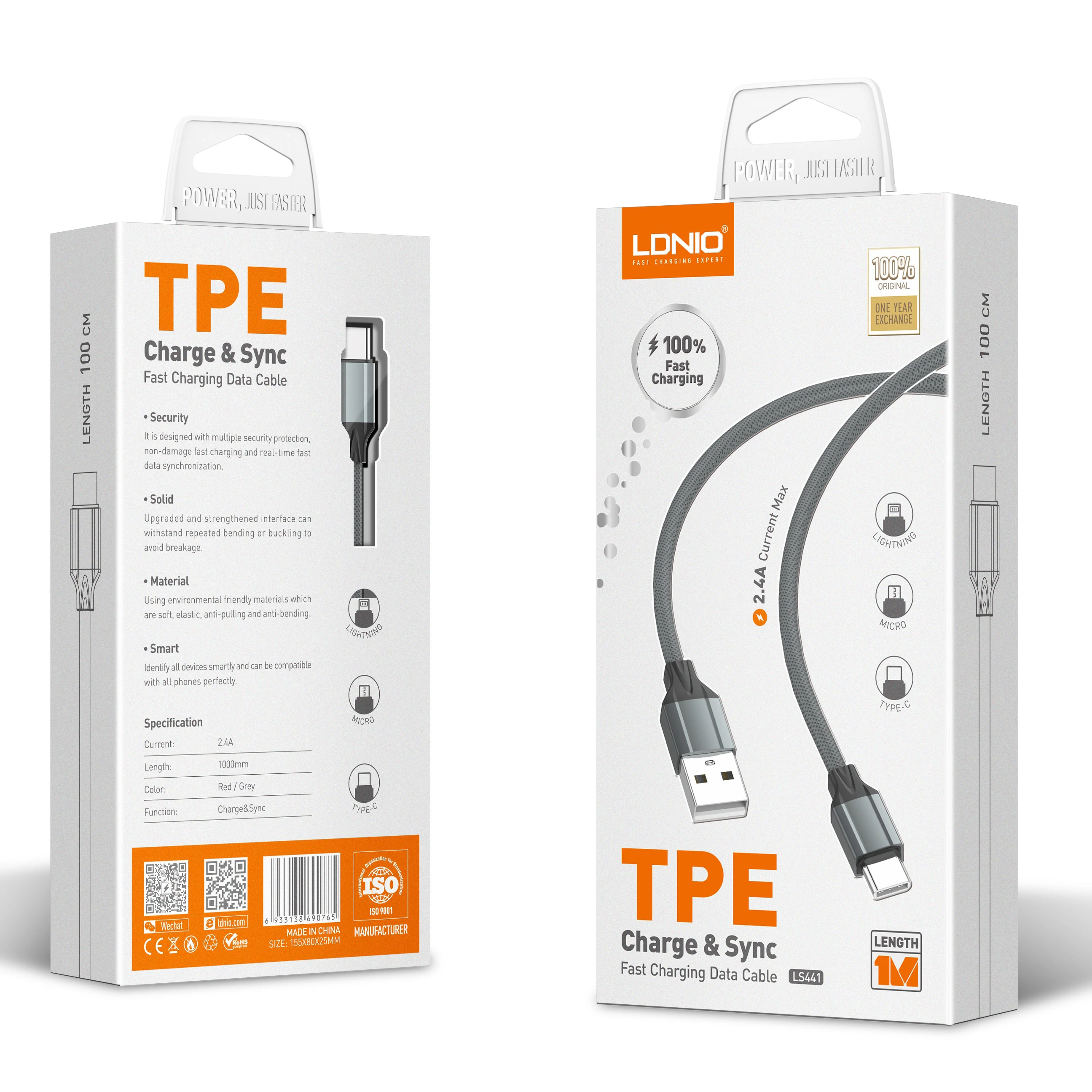 

usb data charge iphone charger cable LDNIO LS441 LS442 micro lighting type c mobile phone charger cable data cable