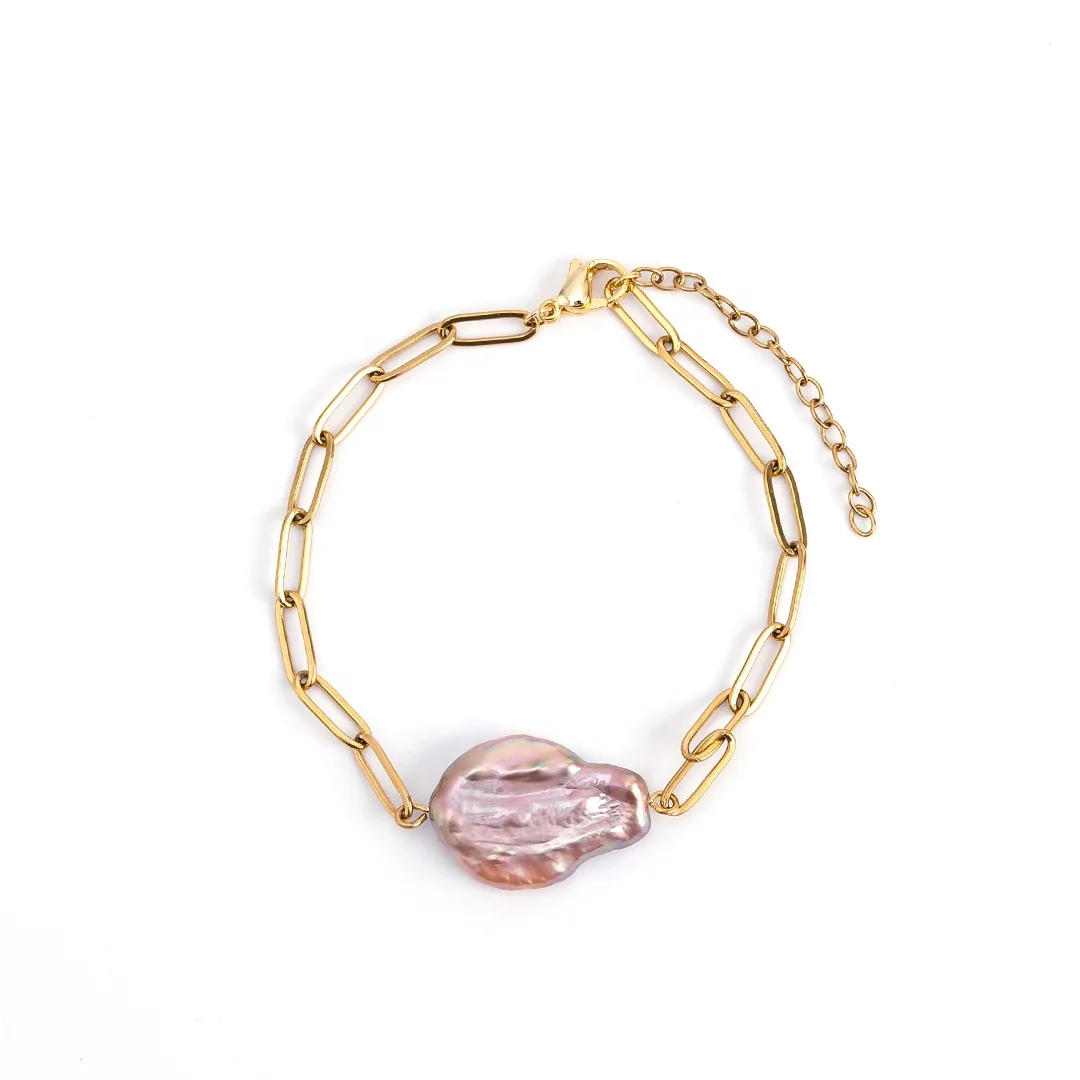 

Natural Colorful Shell Link Gold Bracelets For Women Party Anniversary Stainless Steel Jewelry, 18 k gold