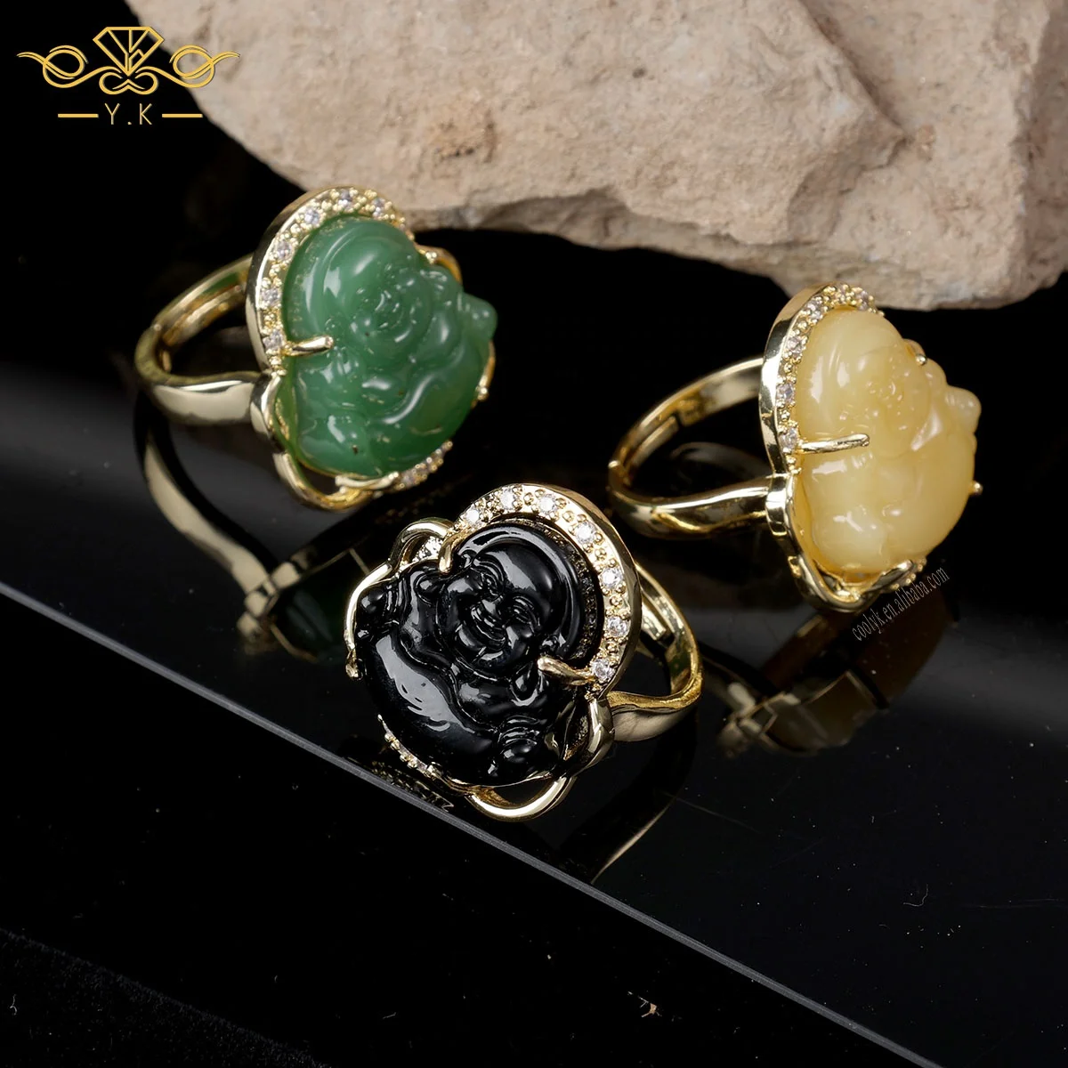 

Customized 24k Gold Plated Lucky Amulet Maitreya Buddha Ring Adjustable Ring For Women For Men